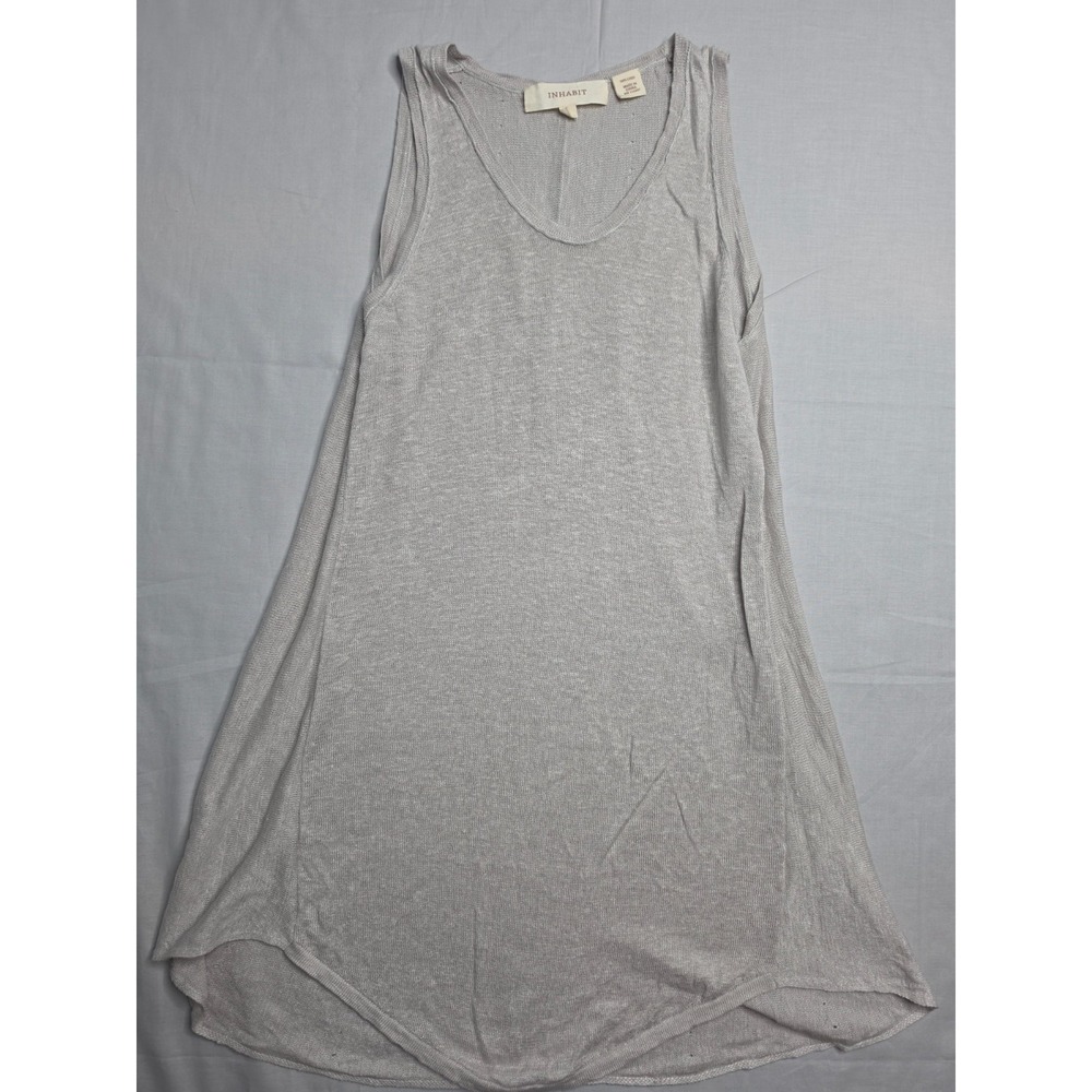 Inhabit Tunic Tank Top Women S Petite Gray 100% Linen Round Neck Pullover Casual